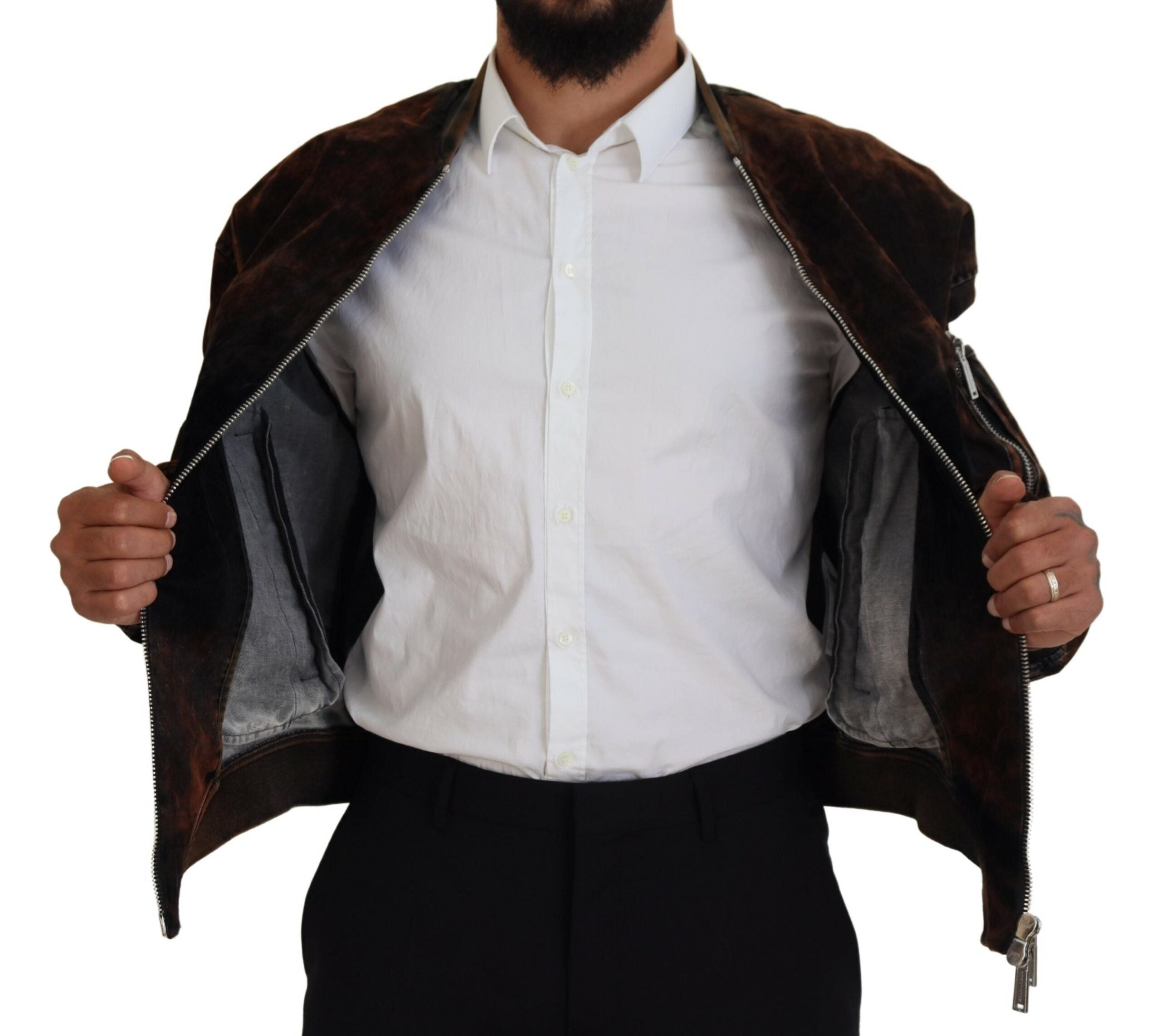 Fermuarlı cepli kollu Dsquared² kahverengi pamuklu bomber ceket